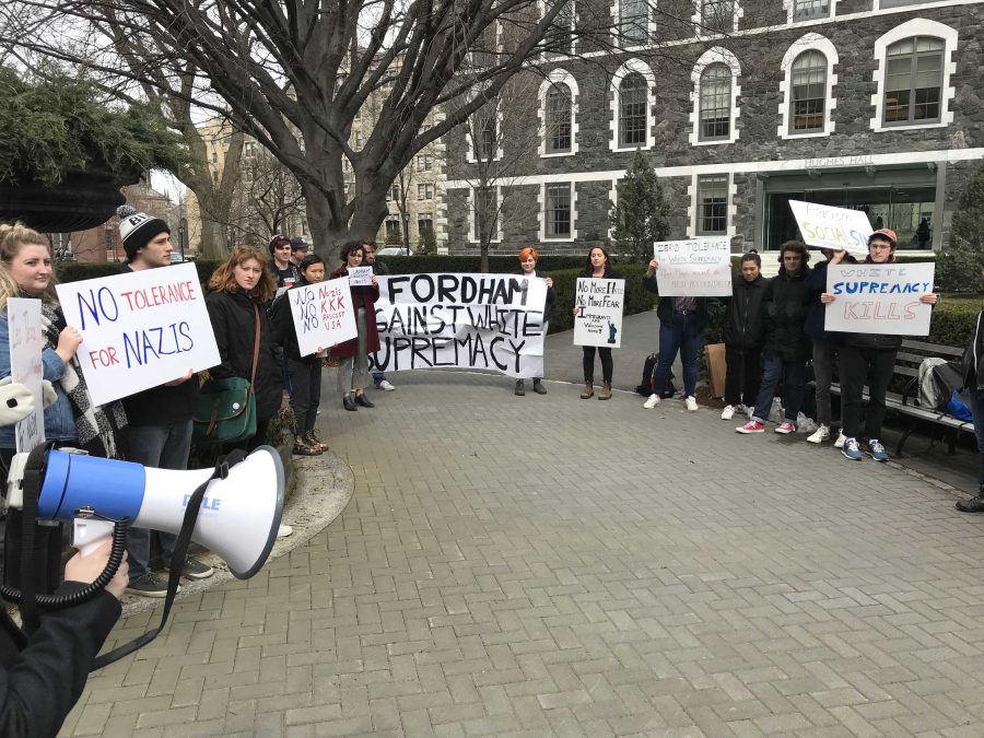 Students+chanted+slogans+such+as+%22No+Nazis%2C+No+KKK%2C+No+Fascist+USA%22+to+protest+incidents+of+hate+speech+on+Fordham%27s+campus.+%28Courtesy+of+Kevin+Stoltenborg%29