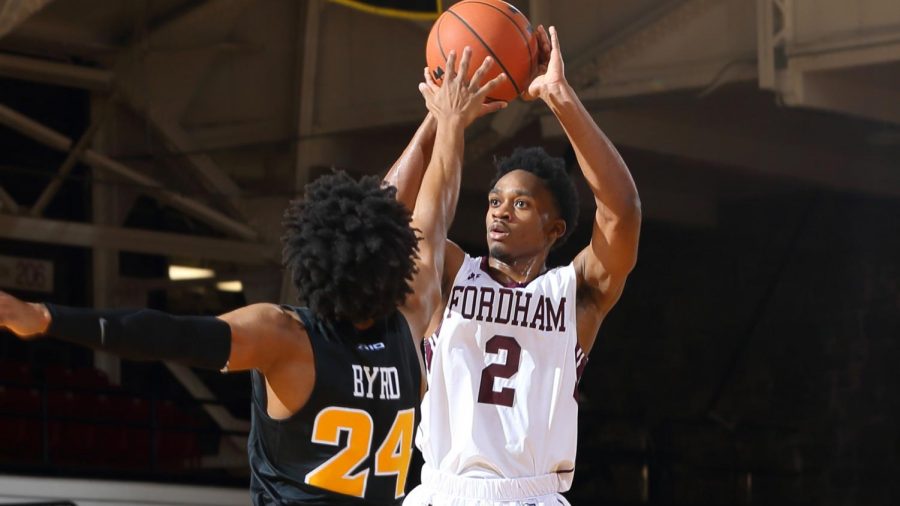 Freshman+Jalen+Cobb+rises+up+for+a+jump+shot.+%28Courtesy+of+Fordham+Athletics%29