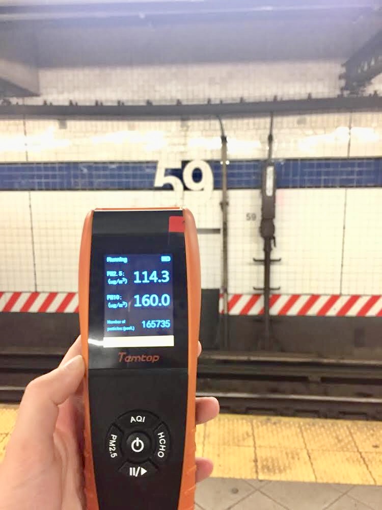 Ward's device measures air quality in the subway (Photo Courtesy of Natalie Ward)