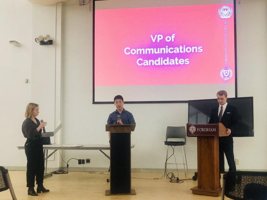 USG+candidates+debate+issues+at+Meet+the+Candidates+Night.+%28Katie+Morris%2F+The+Fordham+Ram%29