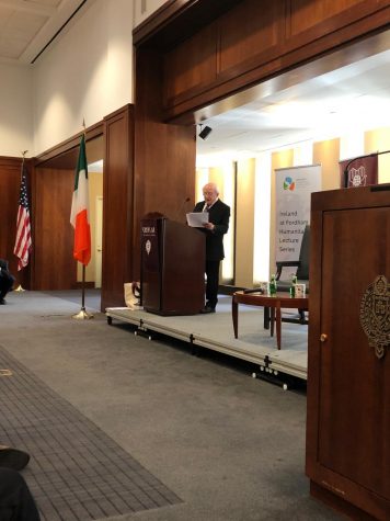 Michael D. Higgins, president of Ireland, spoke as part of Fordham’s Humanitarian Lecture Series.