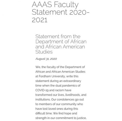 The Department of African and African-American Studies released a statement on Fordham University