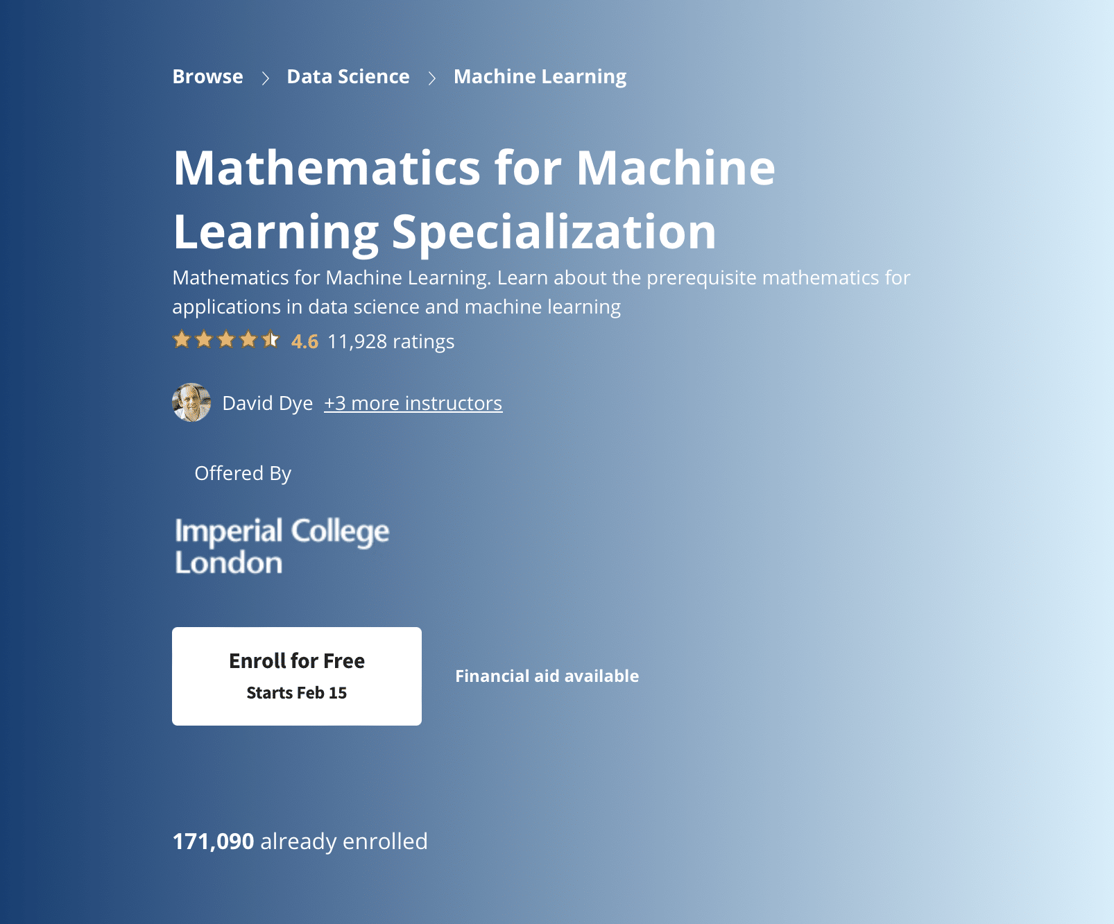 Mathematics for Machine Learning Specialization